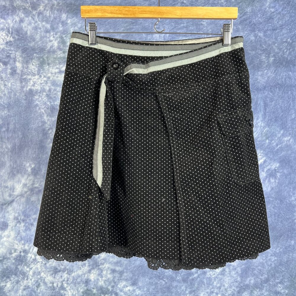 Black and Gray Polka Dot Skirt w/ Lace Trim